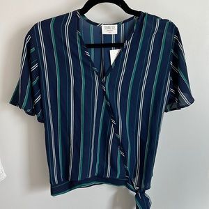 NWT Sienna Sky XS Navy and Green striped blouse